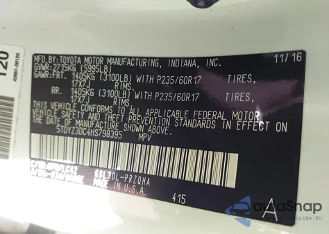 2017 Toyota Sienna Xle 8 Passenger from USA, damaged, VIN 5TDYZ3DC4HS798395